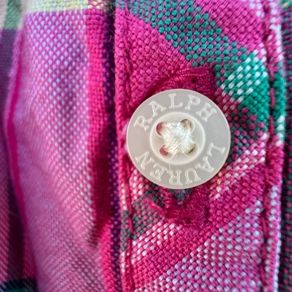 Ralph Lauren Plaid Ruffle Button Front Shirt Dress Pink 12 Mos GUC